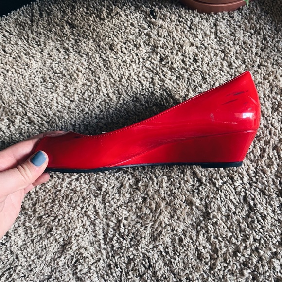 Red Peep Toe Wedges - Picture 4 of 5